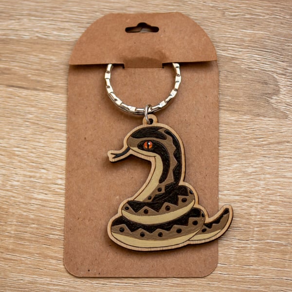 Hand-Painted Wooden Adder Keyring – British Wildlife Gift