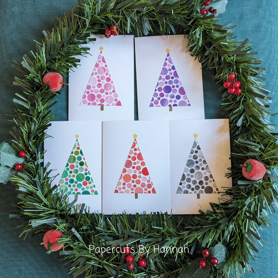 Packs of Handmade "Watercolour Wonderland" Christmas Tree Card