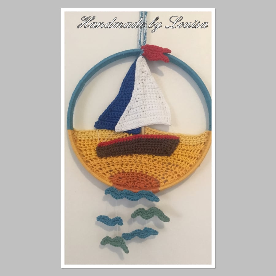 Sailing boat crochet art