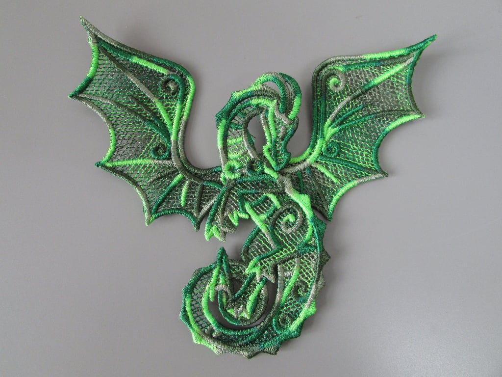 Embroidered Lace Dragon Applique with moving parts
