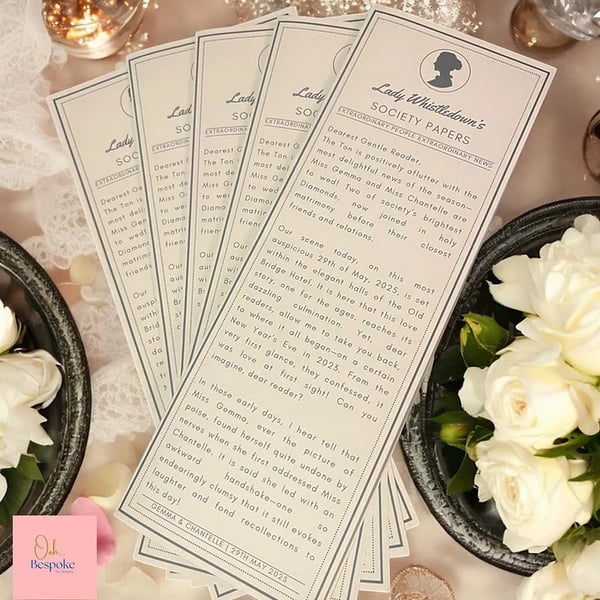 Bridgerton-Style Wedding Newspapers - A4 Wedding Programme - Set of 50