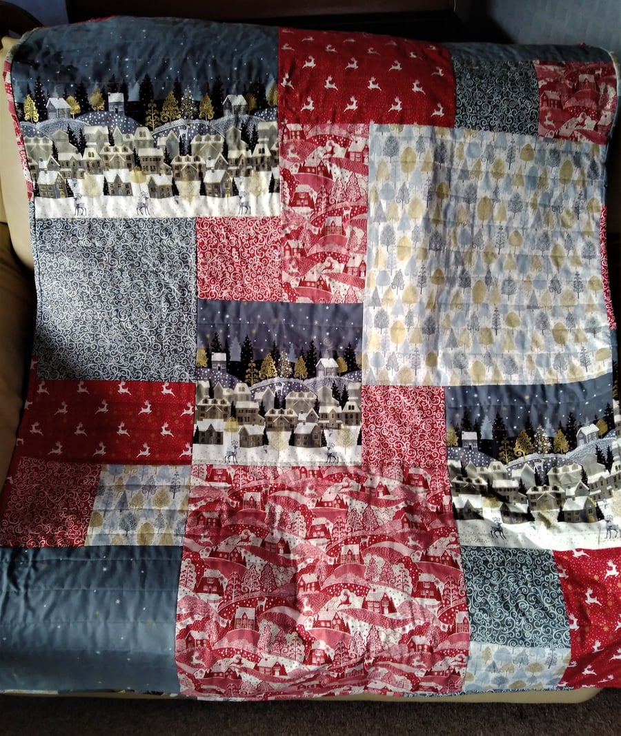 Scandi style quilt in Reds and Greys