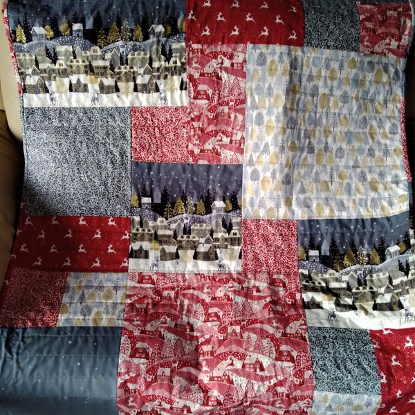 Scandi style quilt in Reds and Greys