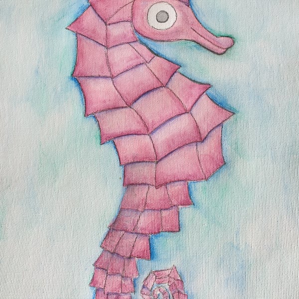 Pink seahorse original watercolour