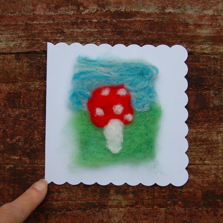Birthday card Mushrooms  -  Needle felt wool  -Mushroom,  Toadstool