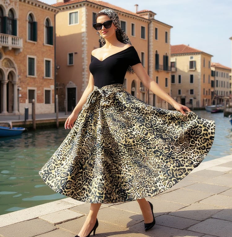 Leopard Print 1950s Vintage Retro Rockabilly Circle Skirt women's sizes 10-26