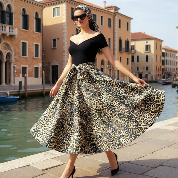 Leopard Print 1950s Vintage Retro Rockabilly Circle Skirt women's sizes 10-26