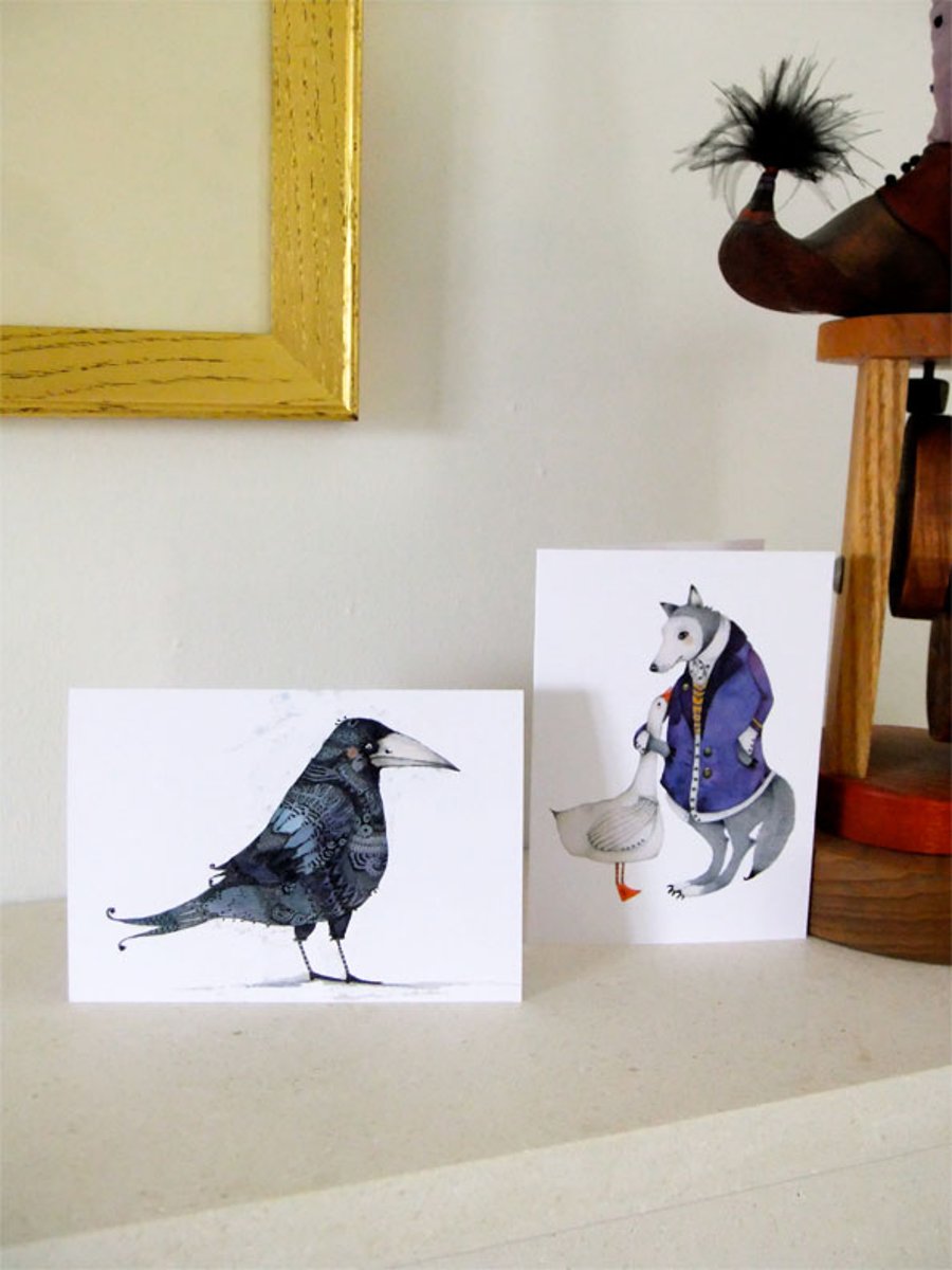Cards Greeting 4x6 cards with Raven and Wolf illustrations