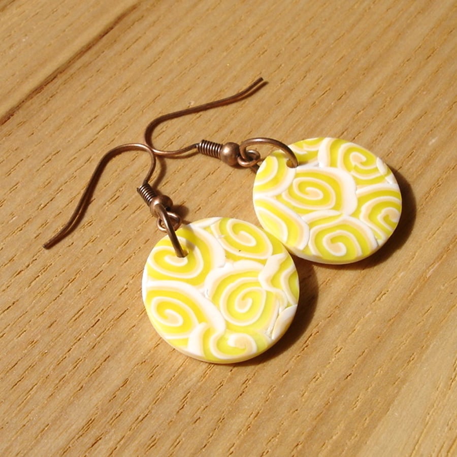 Lemon Ripple FIMO Disc Earrings