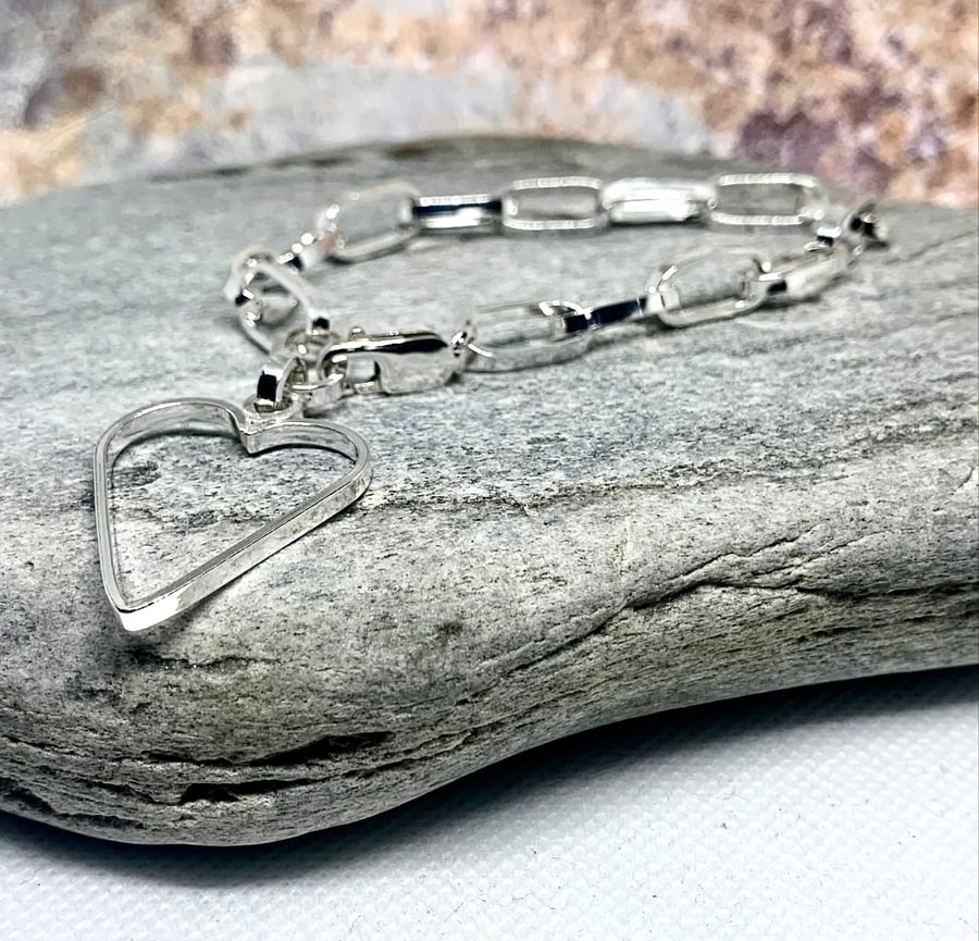 Silver Paperclip Bracelet & Heart