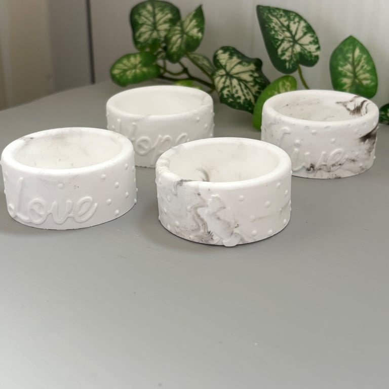 Taupe and White Marble Tealight Holders Set of 4 - Inspirational Candle Stands