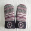 Mittens Created from Recycled Wool Jumpers. Fully Lined. Fair Isle Purple Cuff