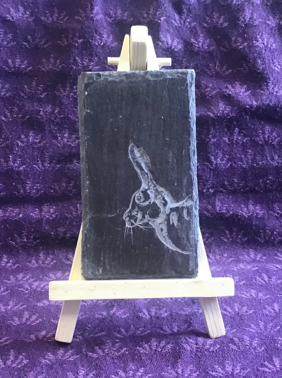 Peeping Hare - original art hand carved on slate