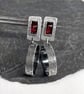 Oxidised textured silver and garnet stud earrings with hoop dangle
