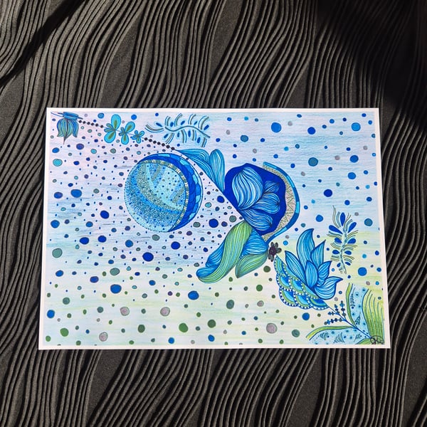 Abstract Art Print - A4 Unframed Zentangle - Wonderland