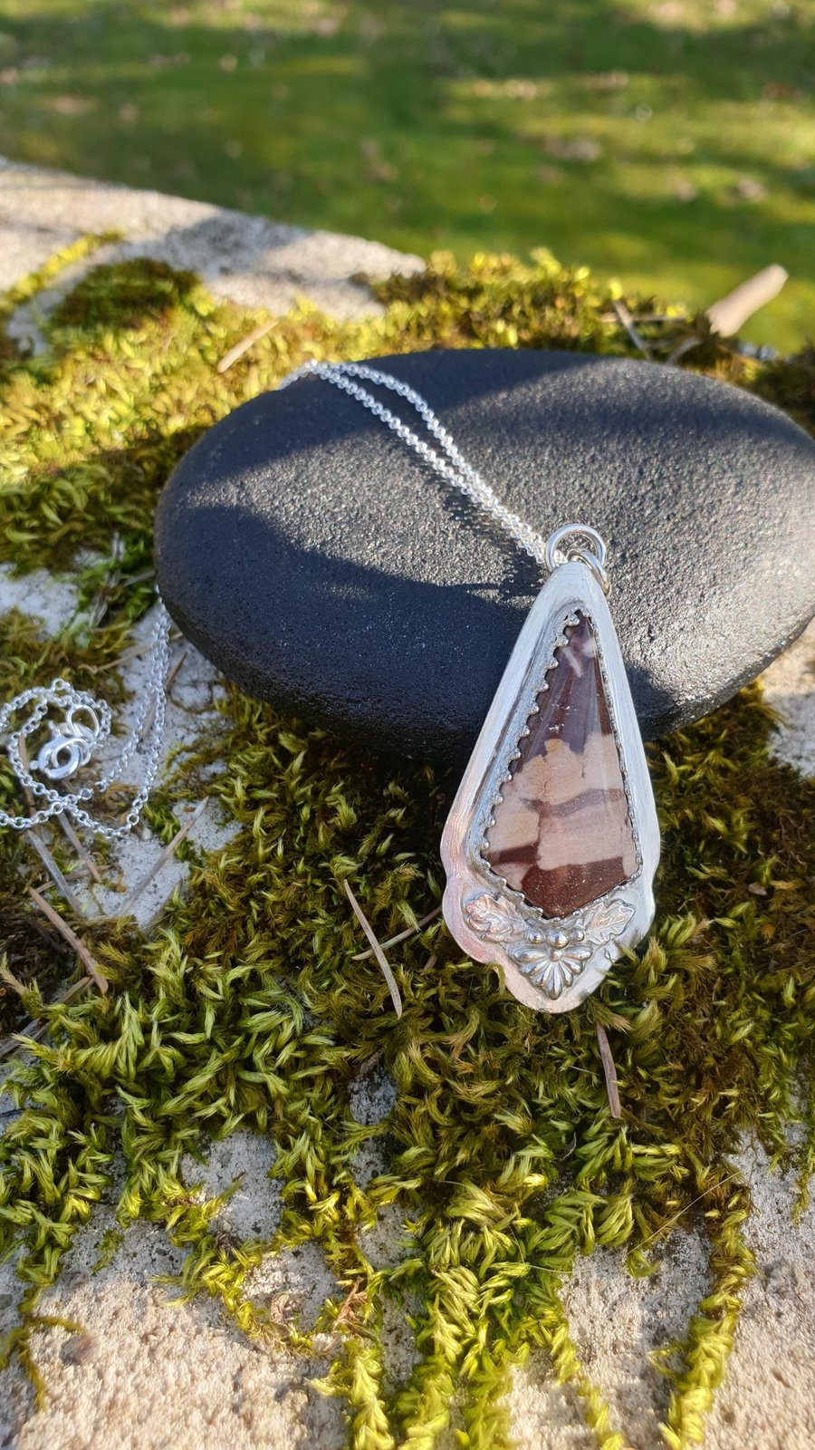 Sterling Silver 925 Unique Beautiful Zebra Jasper Pendant Full Hallmark