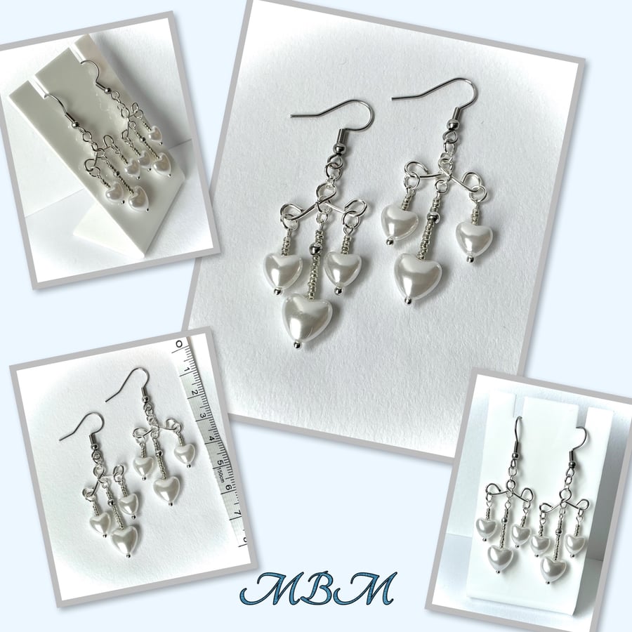 Silver Chandelier Heart Bead Earrings
