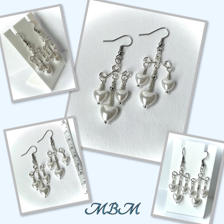 Silver Chandelier Heart Bead Earrings
