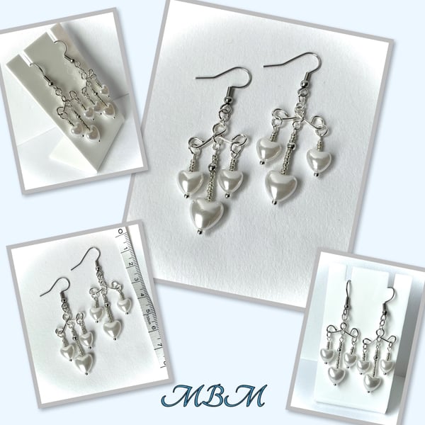 Silver Chandelier Heart Bead Earrings