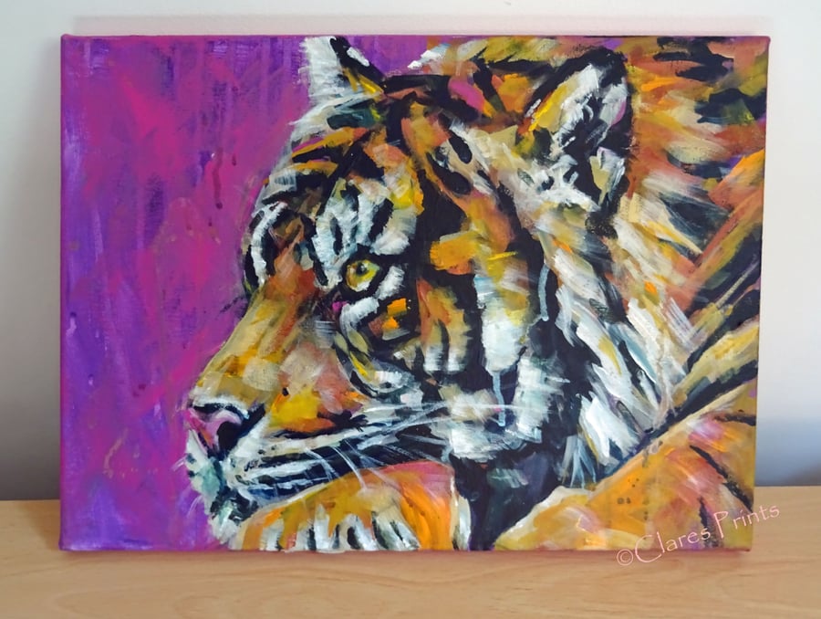 Tiger Painting Art Original Acrylic Animal on Canvas OOAK 