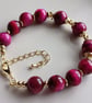 Fuchsia Tiger's Eye Gold-Plated Bracelet, Adjustable Handmade Gemstone Jeweller - Image 5