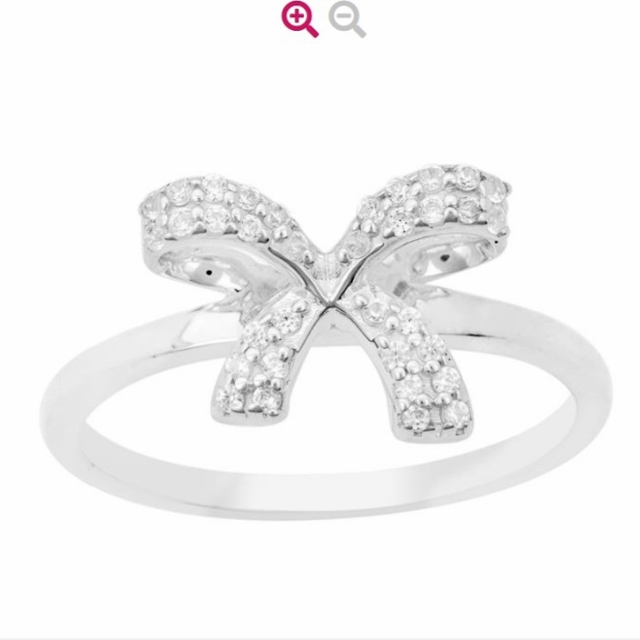 925 Sterling Silver 3D Bow Design With Zircon Semi Precious Gemstones Size 8 P-Q