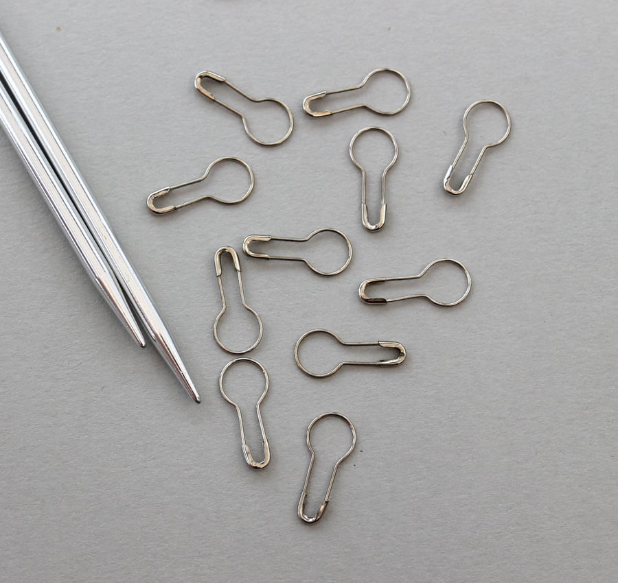 12 Silver tone bulb stitch markers, removable markers for knitting and crochet