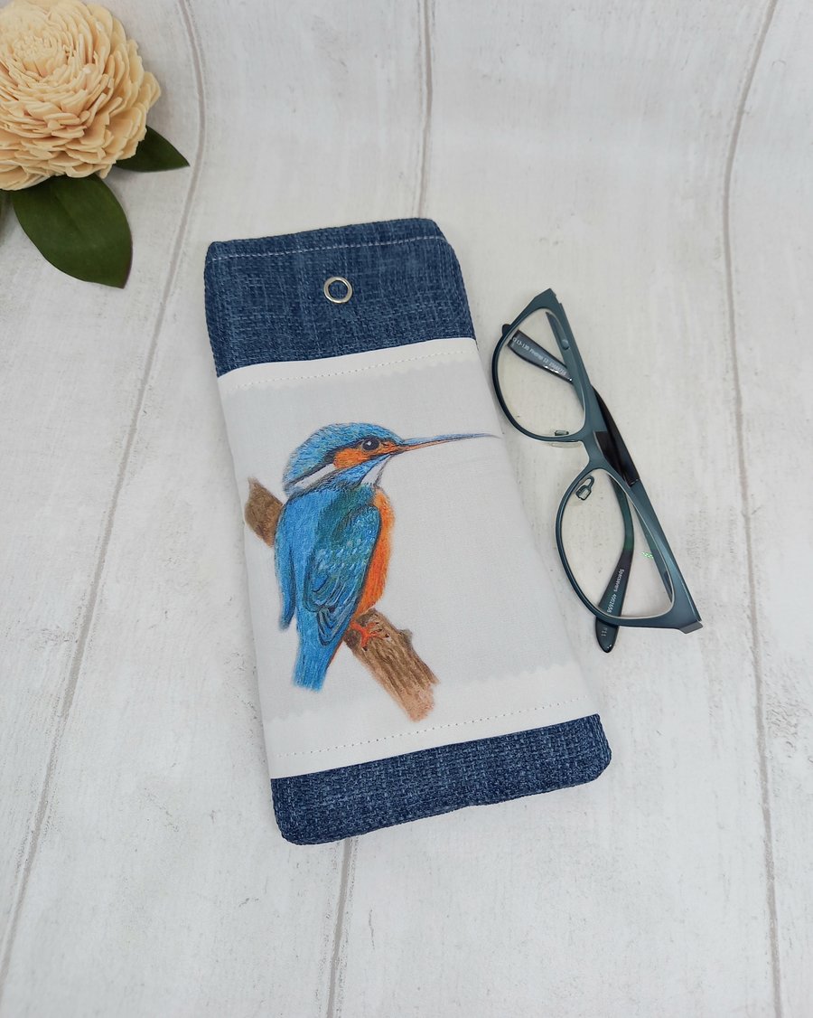 Glasses case, Kingfisher bird design, sunglasses case, travel accessories
