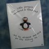 Spring Sale ... Handcrafted penguin card by Ann Galvin A5 5"x7"