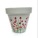 Hand Painted Red Poppies on Cream Terracotta Pot XL