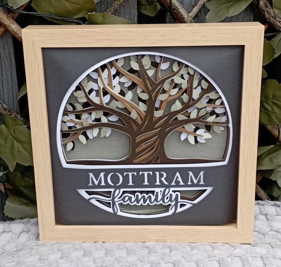 Family tree personalised 3d layered shadow box frame, personalised gift, family