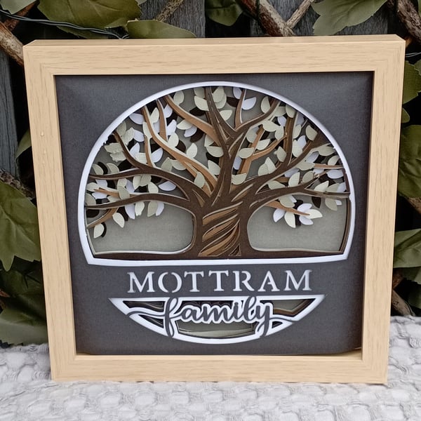 Family tree personalised 3d layered shadow box frame, personalised gift, family