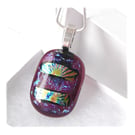Dichroic Glass Pendant 120 Cranberry Shimmer with silver plated chain
