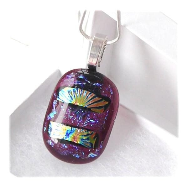Dichroic Glass Pendant 120 Cranberry Shimmer with silver plated chain