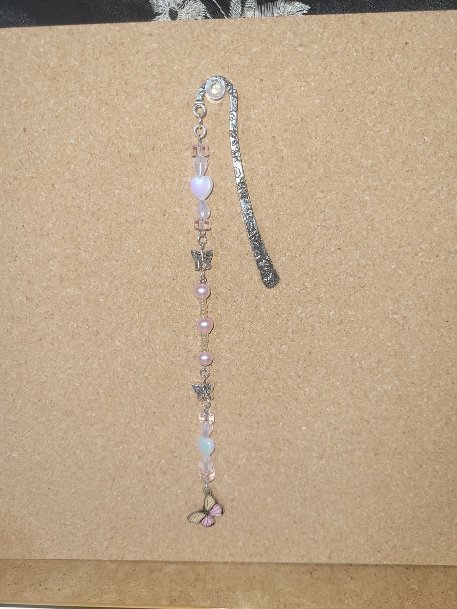 Beaded Metal Bookmark - Pink Butterfly 