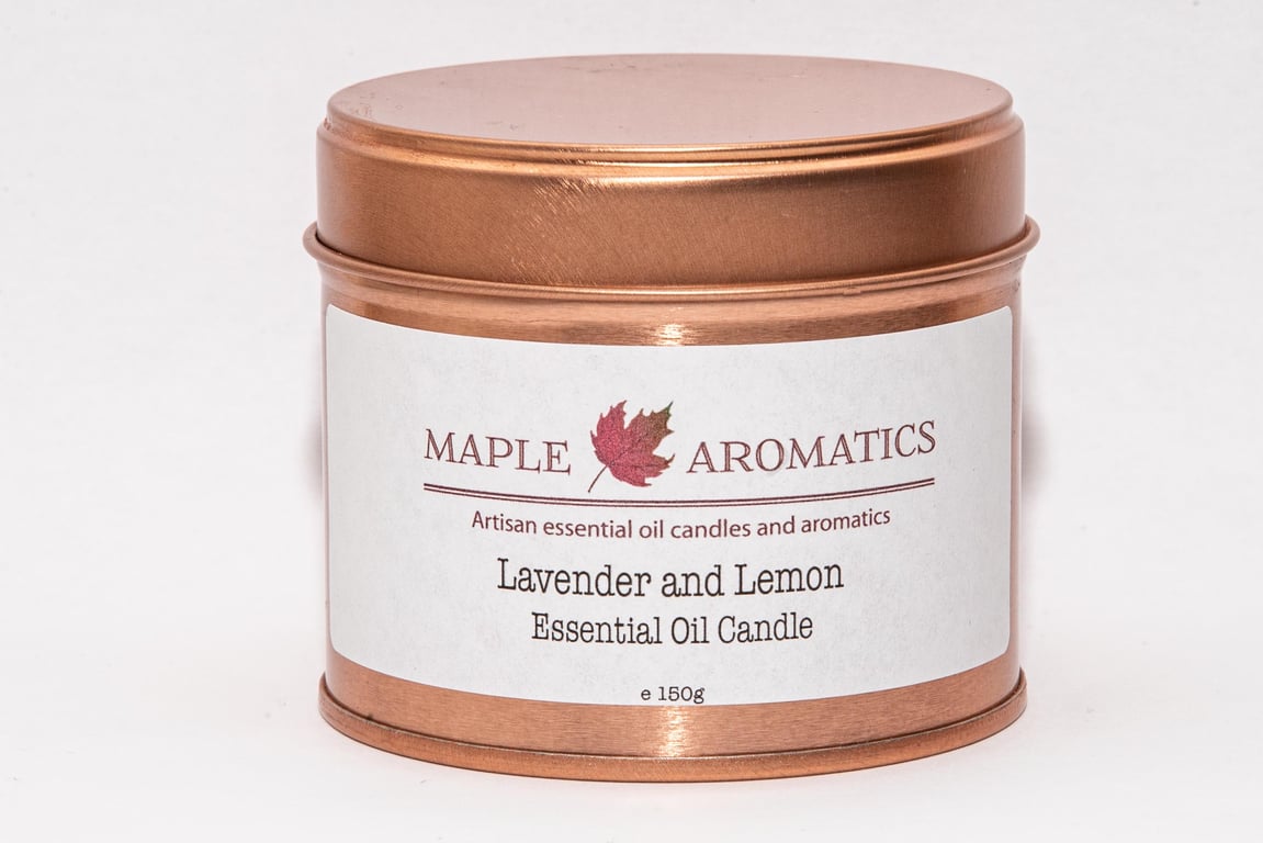 Maple Aromatics Lavender and Lemon Soy Wax Rose Gold 150g Candle Tin