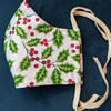 Cotton face mask with Christmas holly pattern