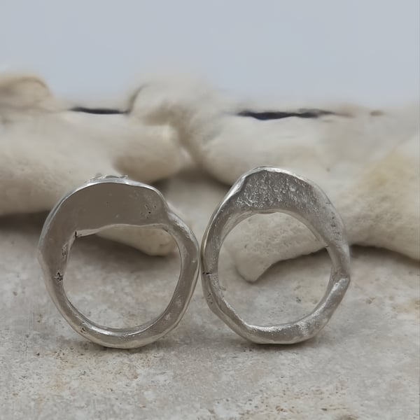 One of a Kind Sterling Silver Organic Circle Stud Earrings – Handmade Sculptural