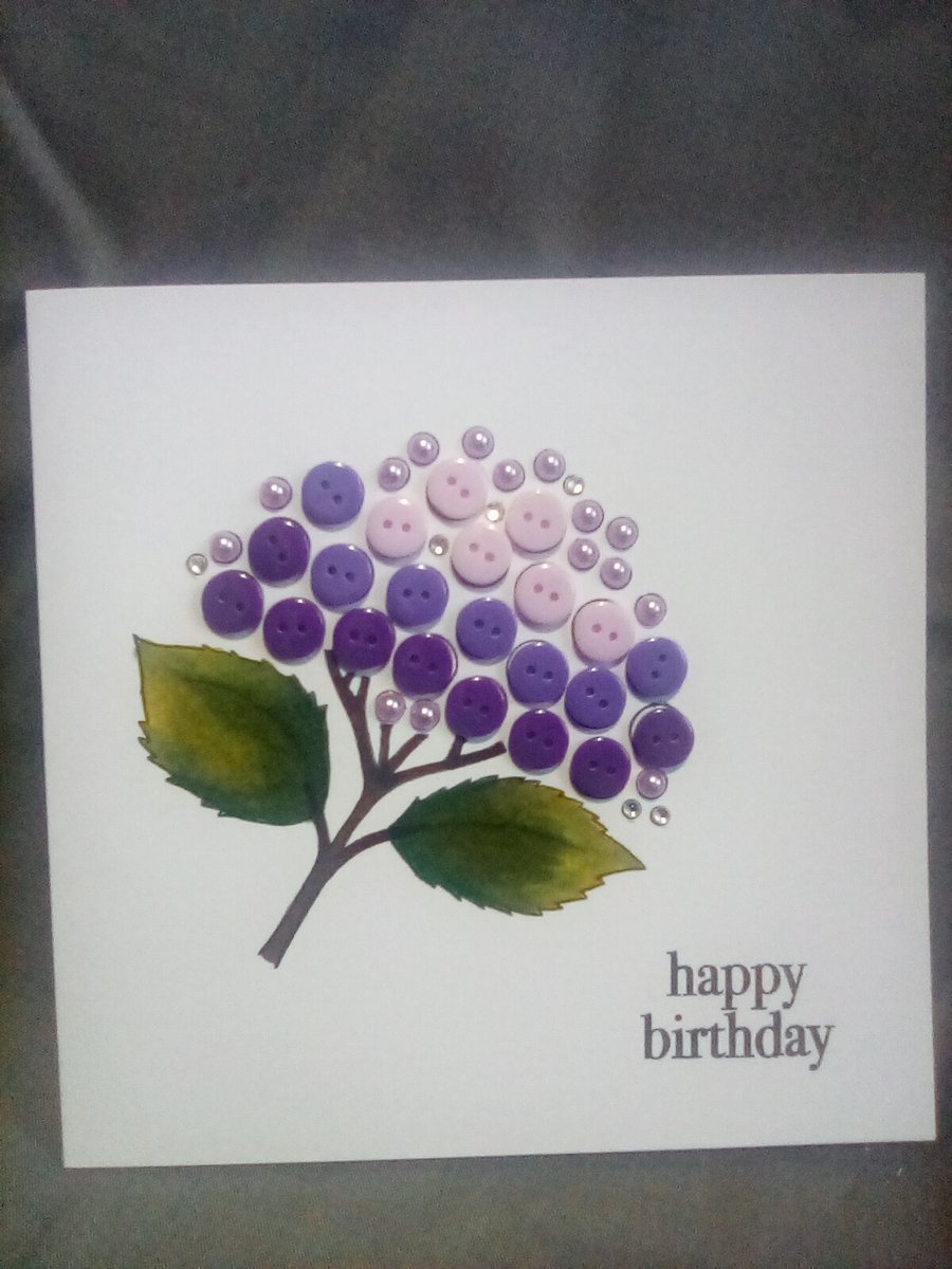 Watercolour and button embellished handmade Birthday card