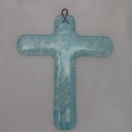 Handmade fused glass wall cross - Living water