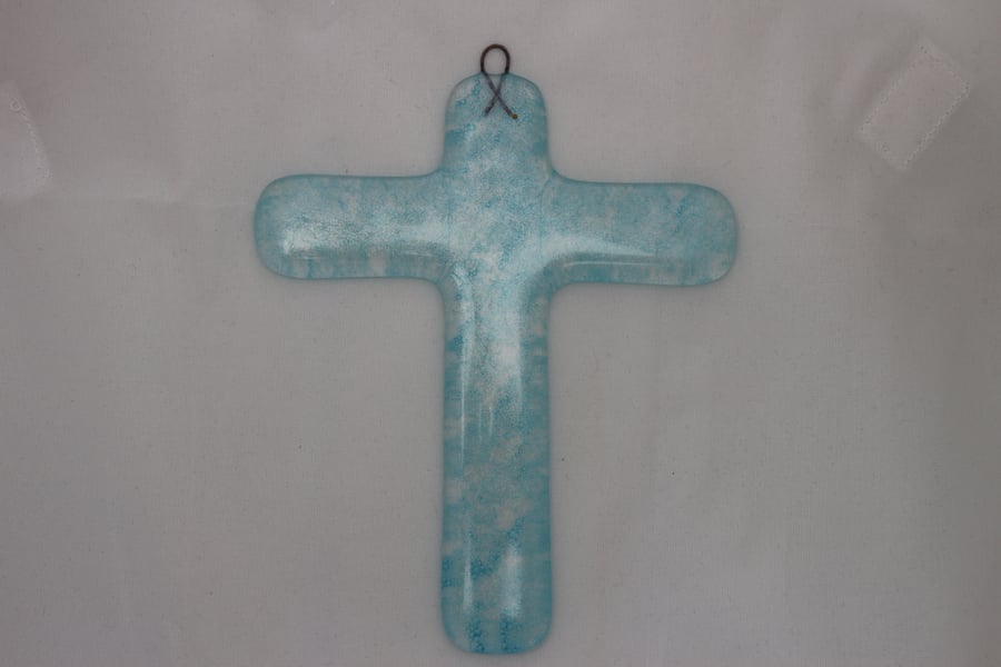 Handmade fused glass wall cross - Living water
