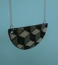 Bib necklace with geometric pattern grey green ceramic, Statement necklace - Image 2