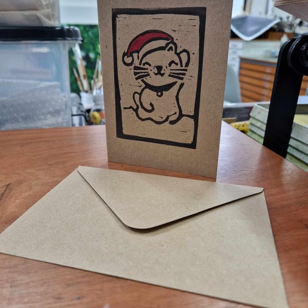 Lucky Cat Christmas card - A6 with envelope