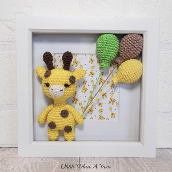Seconds Sunday end of line. Baby giraffe 3D crochet box frame. Wall Art, 