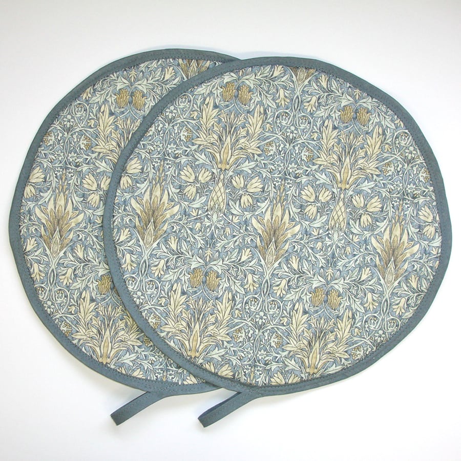 Aga Hob Lid Covers Pair of Mats Pads William Morris Snakeshead Blue