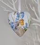 Robin and bluebells wooden heart hanging decoration, gift for a bird lover  - Image 1
