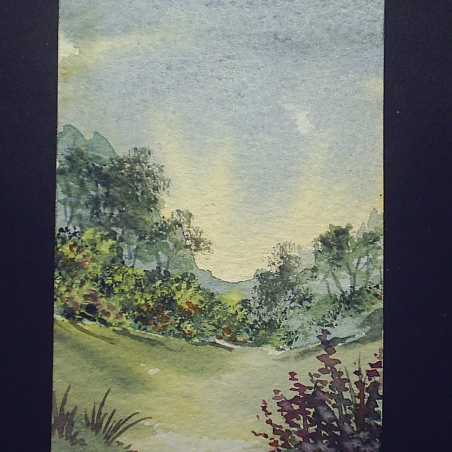 aceo SFA original miniature watercolour painting landscape country slopes