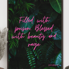 Filled with poison witchy wall art quote print on jungle background 