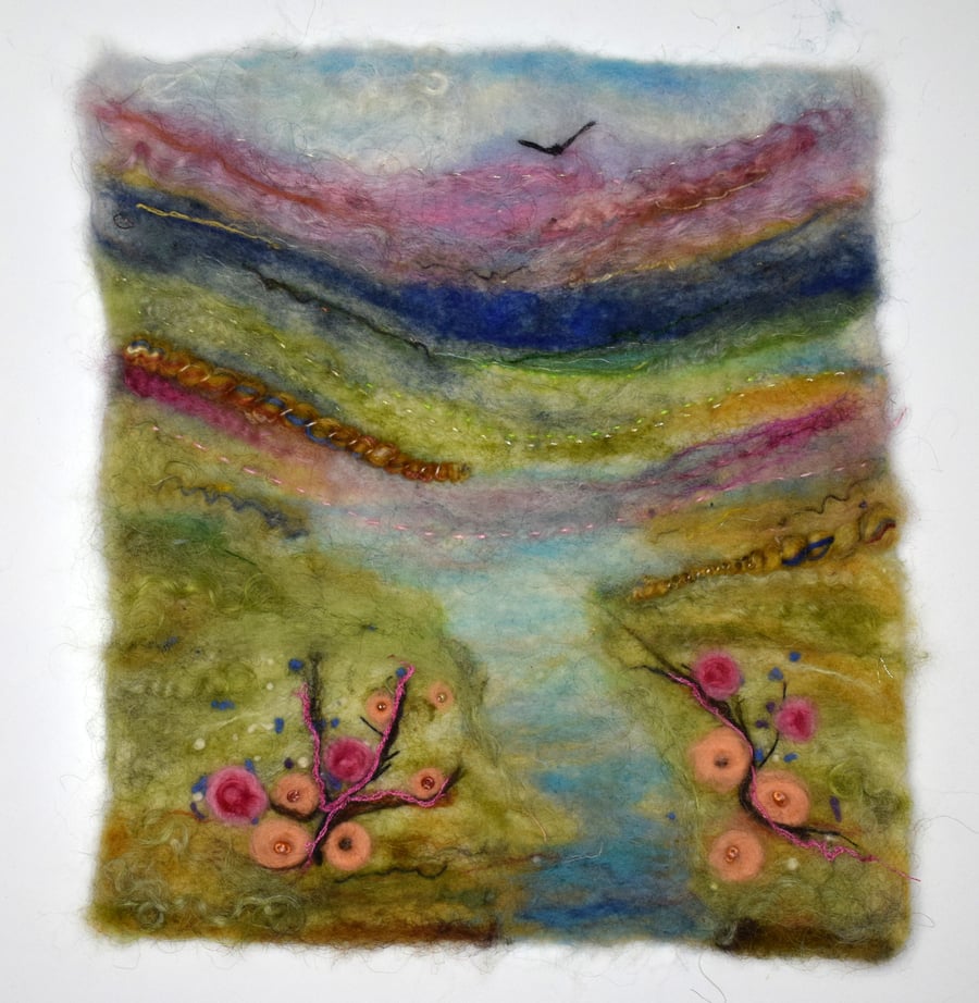 River and nature in the Cumbrian landscape inspired feltwork. 