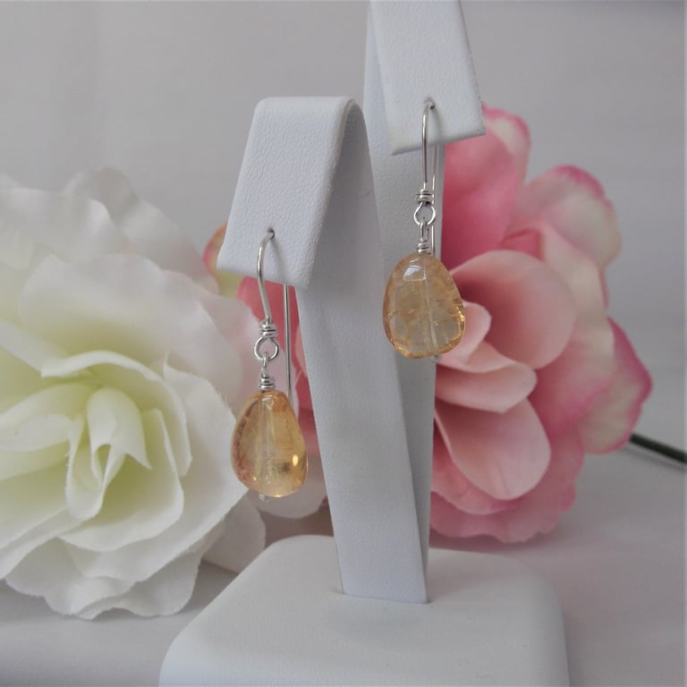 Citrine drop earrings tumble stone solar plexus chakra November birthstone
